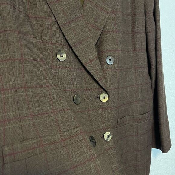 Vintage Le Suit Plaid Double Breasted Oversized Brown Blazer Jacket Size 16 - Picture 7 of 8